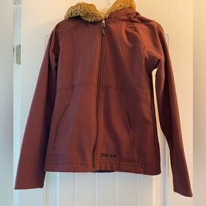 Marmot Womens Furlong Jacket Plum Faux Fur Hooded Fleece Lined Coat Sz Small EUC